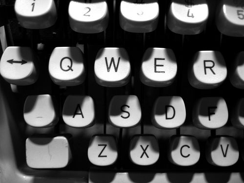 Typewriter keys in black and white photo