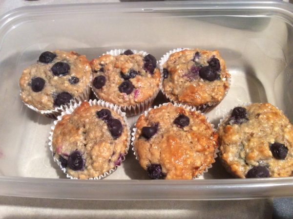 A half dozen blueberry oatmeal muffins