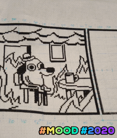 Animated gif showing the progress of the This is fine cross-stitch piece as it was being completed.